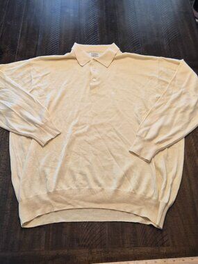 GRAN SASSO Knit WOOL CASHMERE SILK Long Sleeve Polo Sweater Men's XL Yellow H111